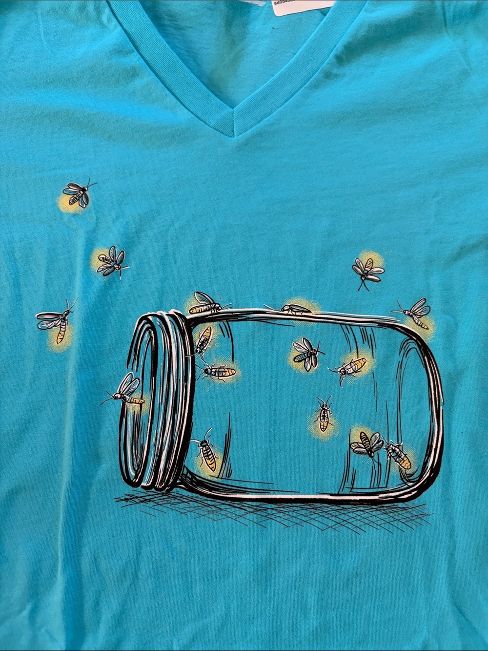Turquoise V-Neck Tee with Mason Jar Firefly Graphic